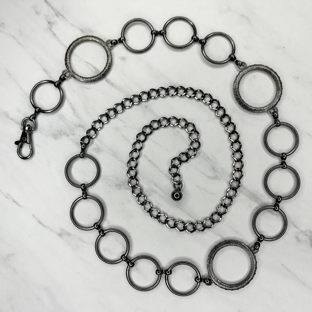 Rhinestone Black Gunmetal Chain Link Belt One Size (OS) ✨
